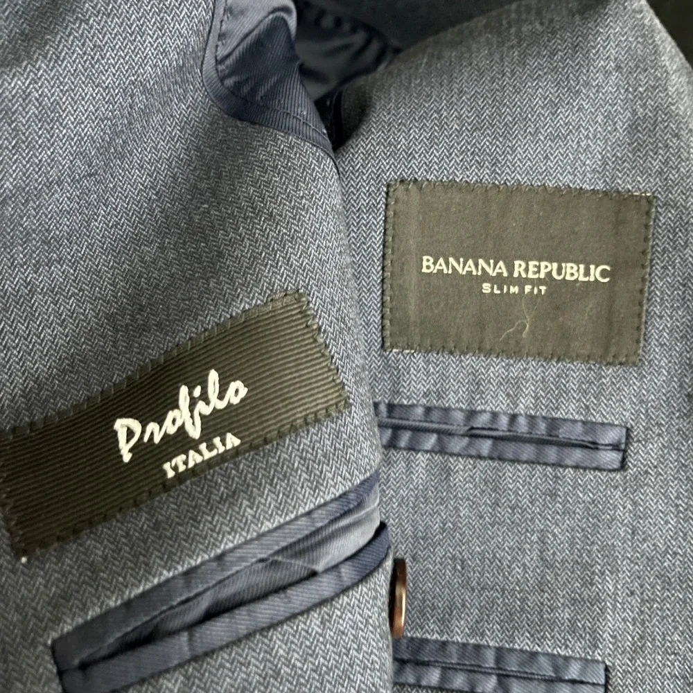Banana Republic Blazer Mens 38R Navy Blue Herringbone Slim Fit Profilo Italia
